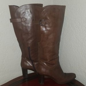 Size 10 Italian Brown Leather Knee High Heel Boots